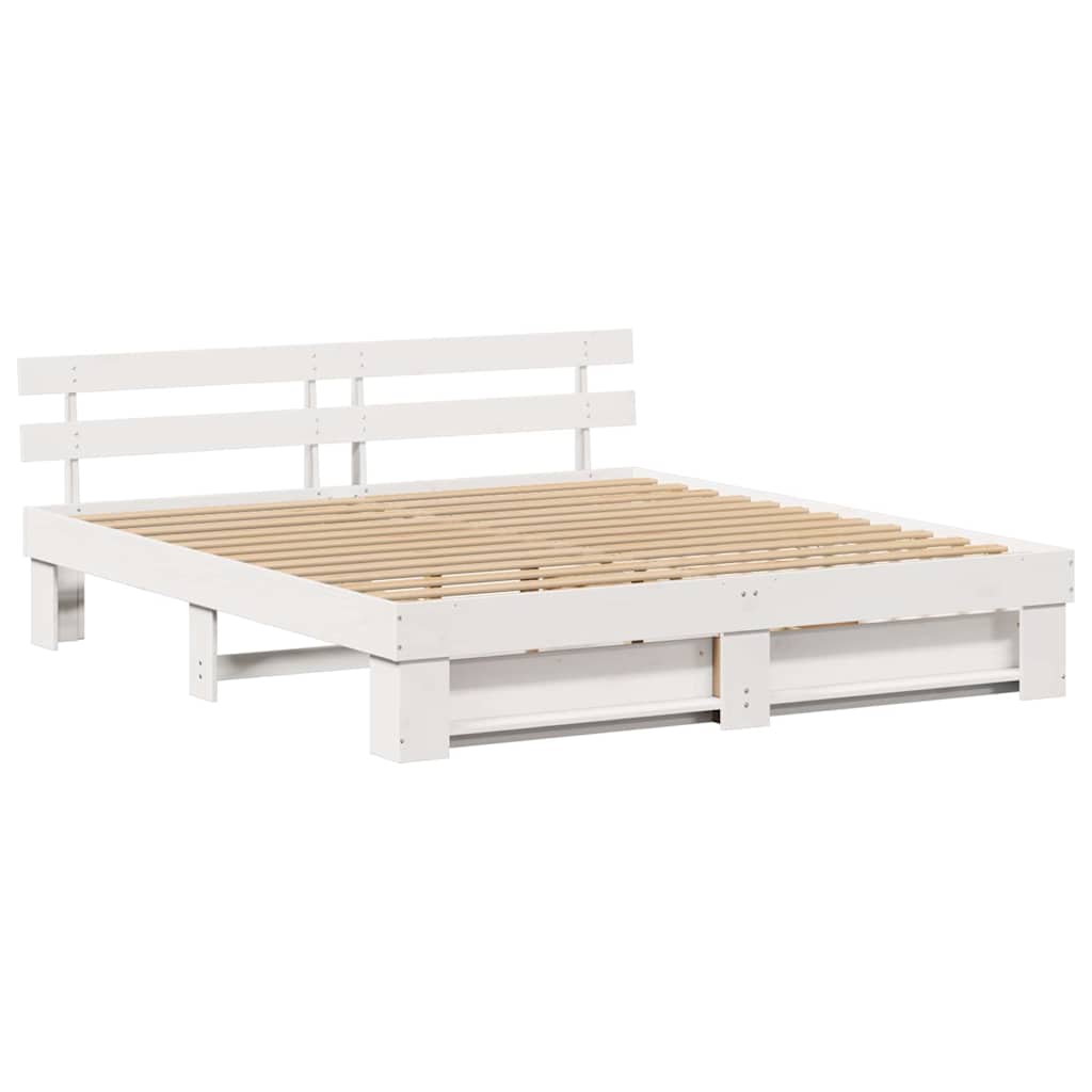 Bedframe met lade met hoofdeinde met opslag Wit 180 x 200 cm Massief hout