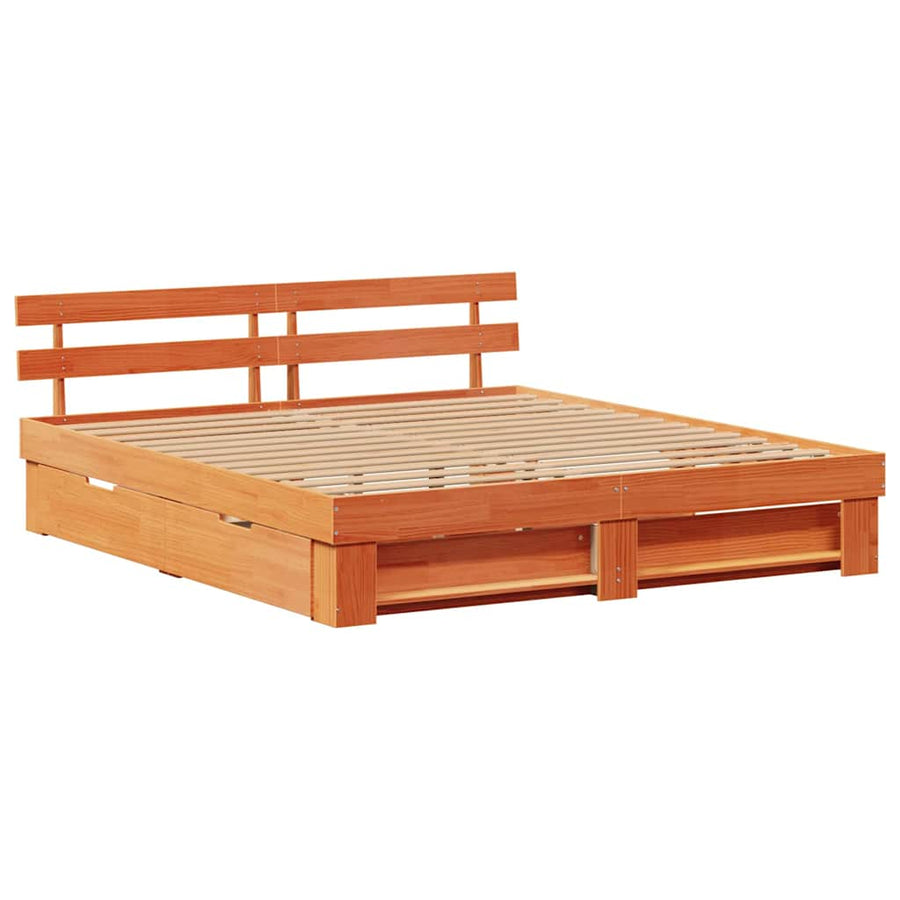 Bedframe met lade met hoofdeinde met opslag Wasbruin 180 x 200 cm Massief hout