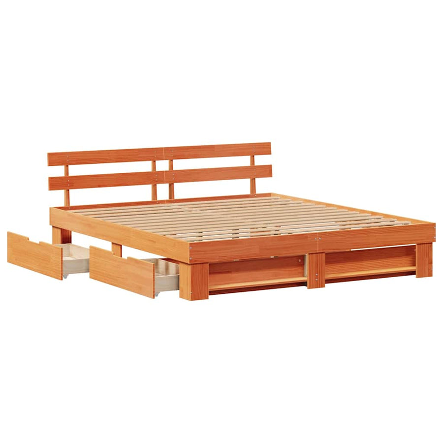Bedframe met lade met hoofdeinde met opslag Wasbruin 180 x 200 cm Massief hout