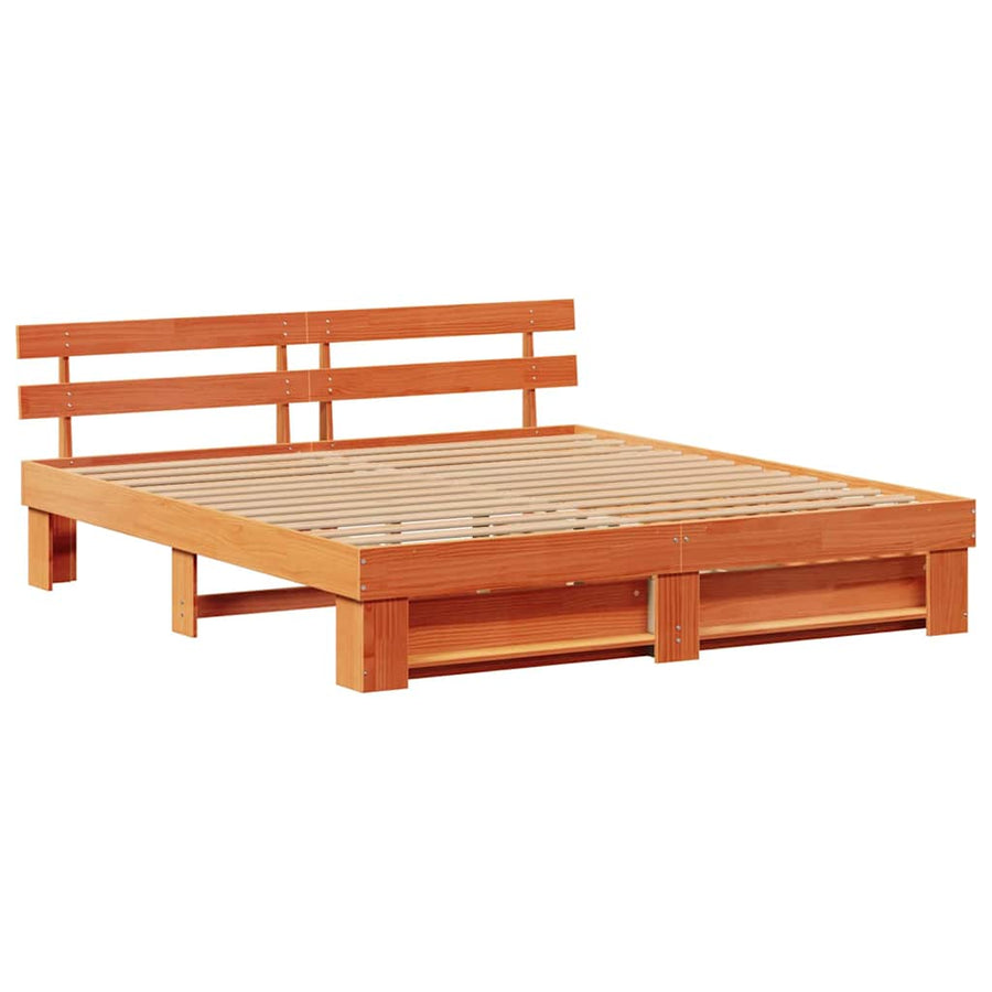Bedframe met lade met hoofdeinde met opslag Wasbruin 180 x 200 cm Massief hout