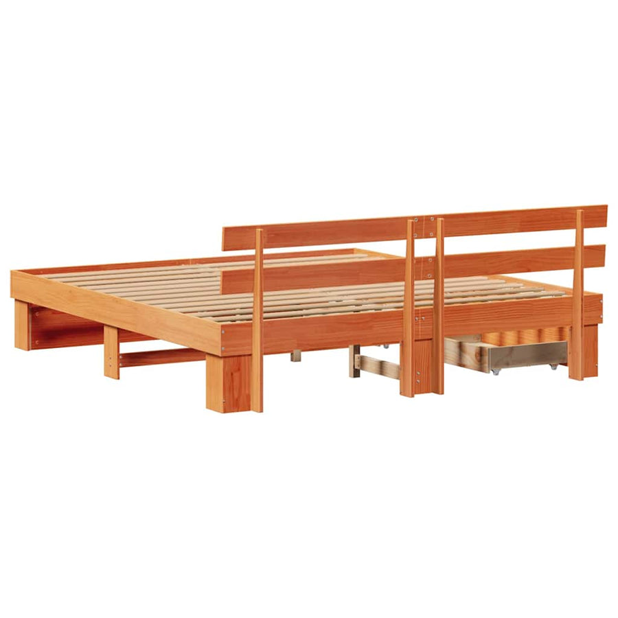 Bedframe met lade met hoofdeinde met opslag Wasbruin 180 x 200 cm Massief hout