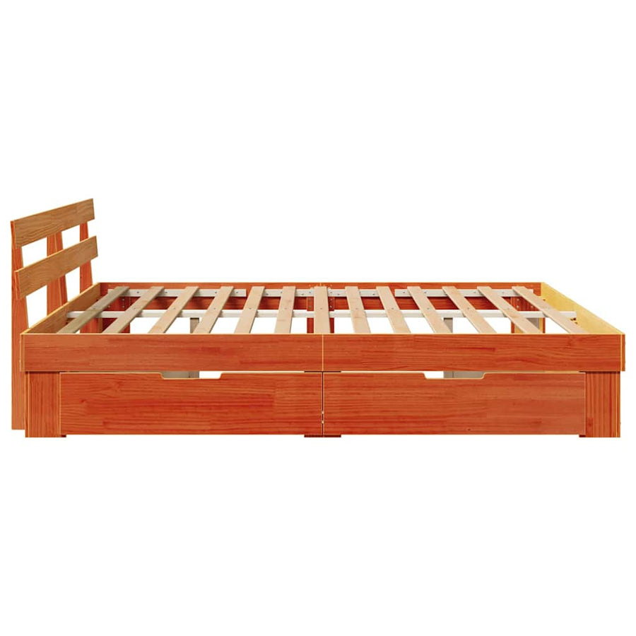 Bedframe met lade met hoofdeinde met opslag Wasbruin 180 x 200 cm Massief hout