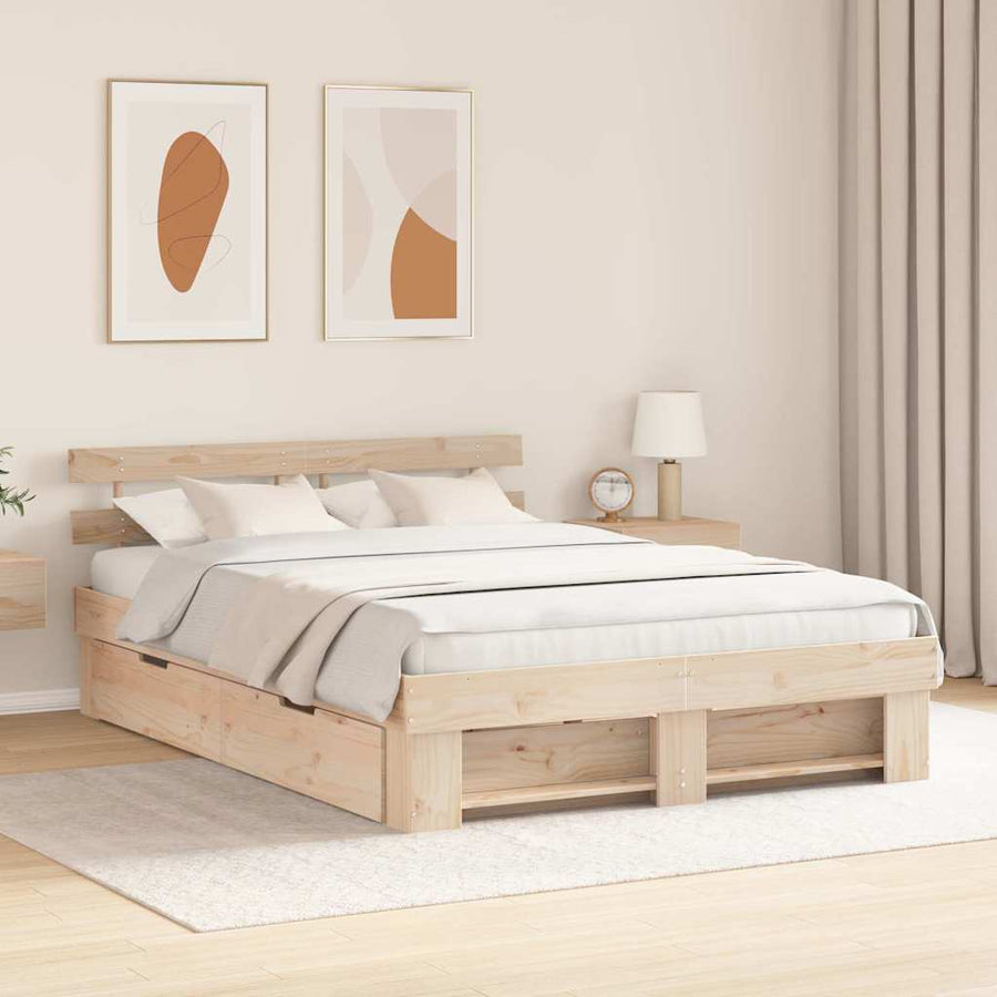 Bedframe met lade met hoofdeinde met opslag Bruin 160 x 200 cm Massief grenenhout