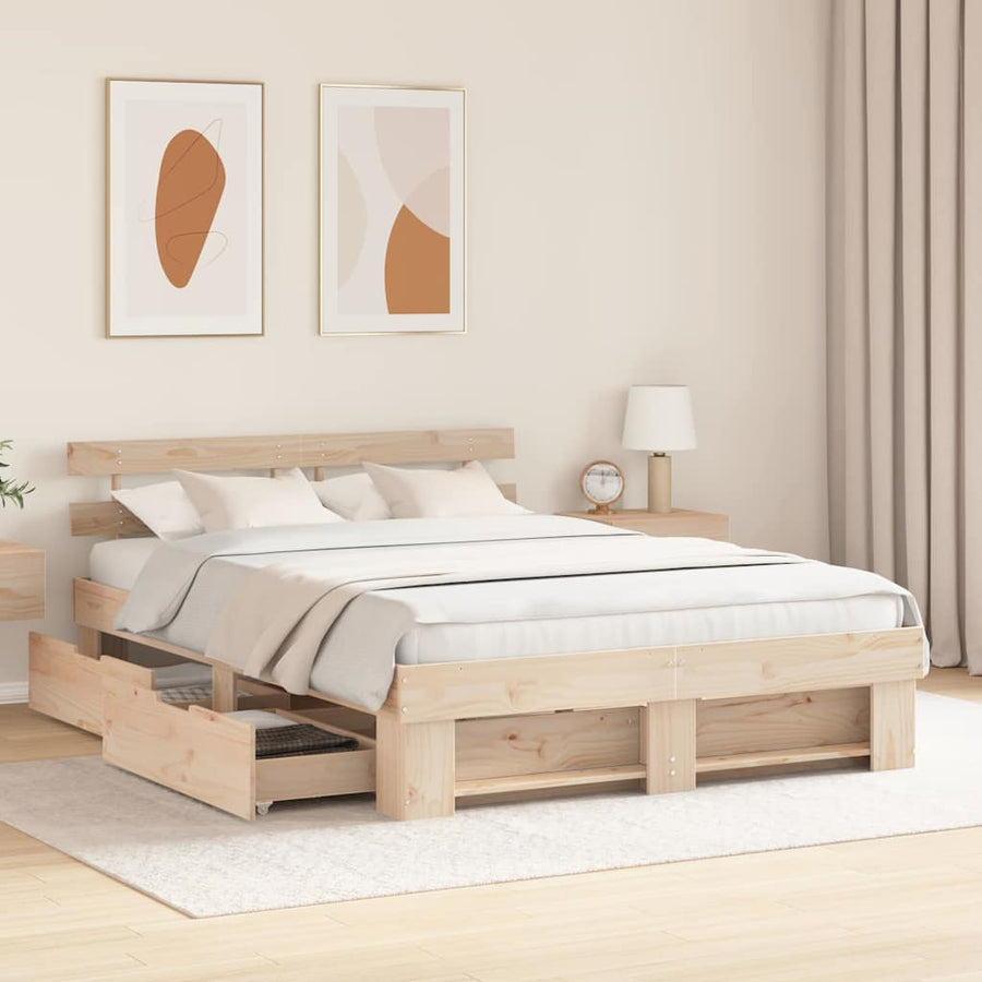Bedframe met lade met hoofdeinde met opslag Bruin 160 x 200 cm Massief grenenhout
