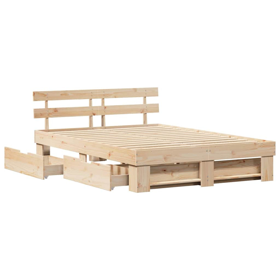 Bedframe met lade met hoofdeinde met opslag Bruin 160 x 200 cm Massief grenenhout