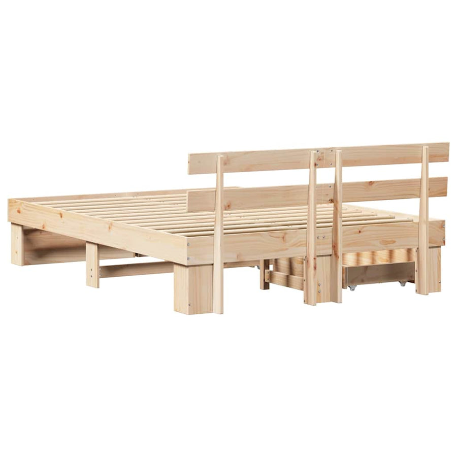 Bedframe met lade met hoofdeinde met opslag Bruin 160 x 200 cm Massief grenenhout