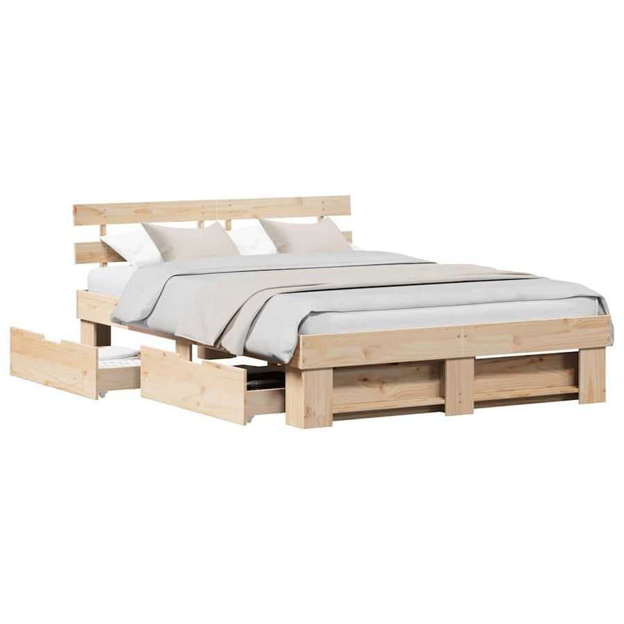 Bedframe met lade met hoofdeinde met opslag Bruin 160 x 200 cm Massief grenenhout