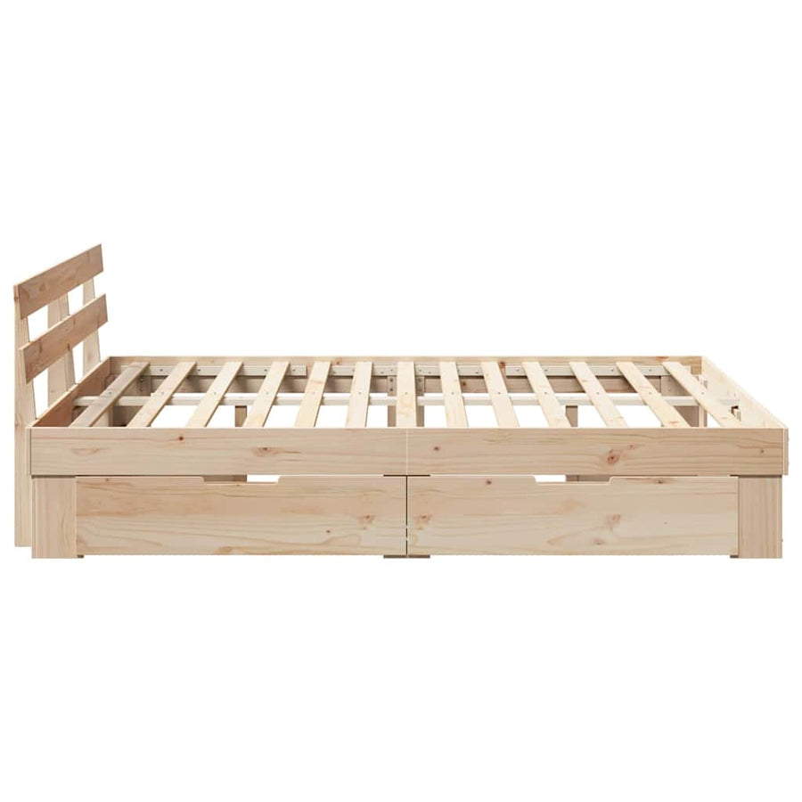 Bedframe met lade met hoofdeinde met opslag Bruin 160 x 200 cm Massief grenenhout