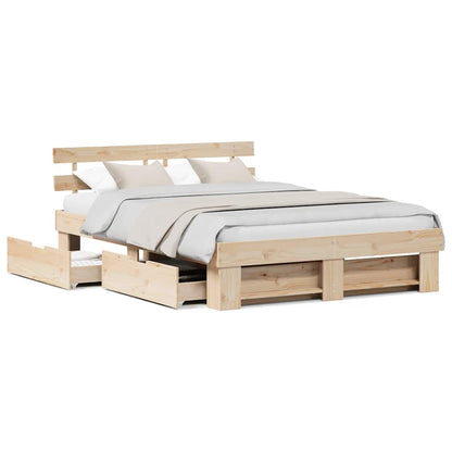 Bedframe met lade met hoofdeinde met opslag Bruin 160 x 200 cm Massief grenenhout