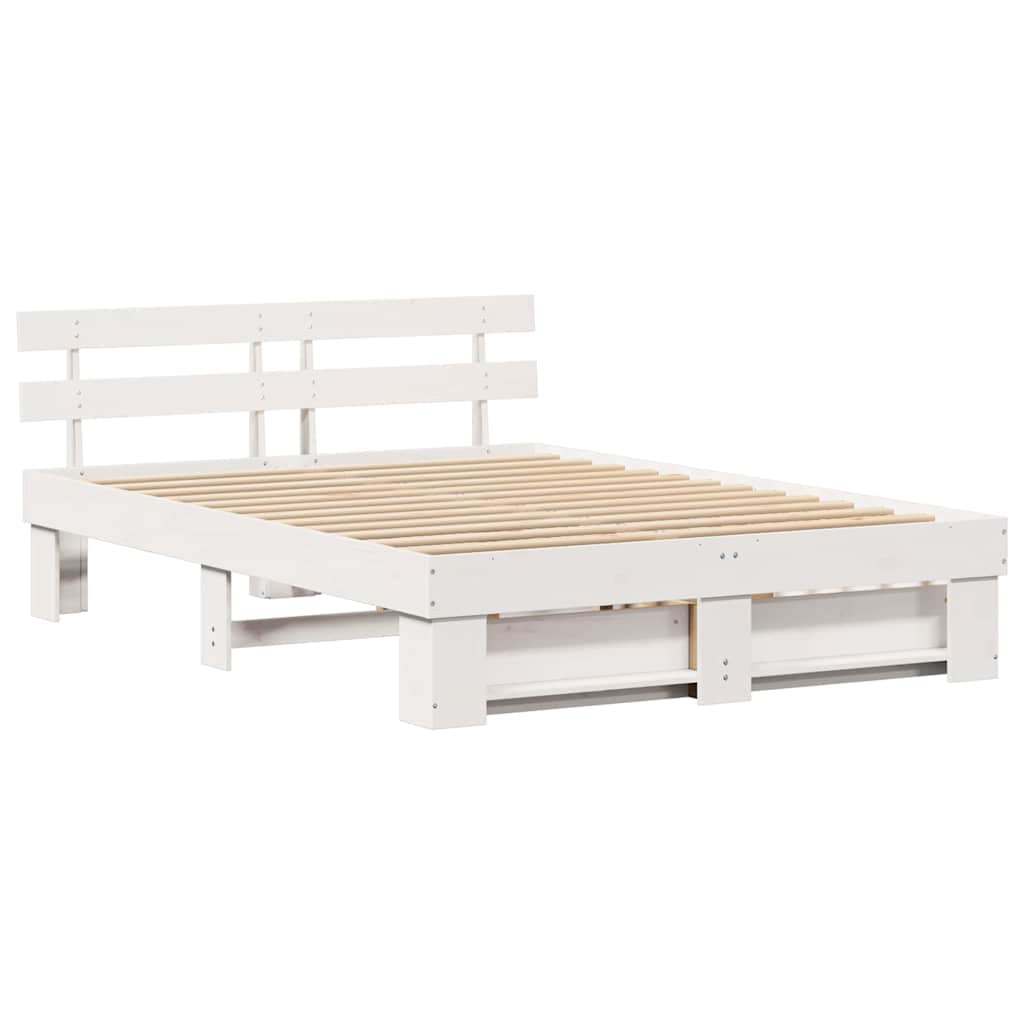 Bedframe met lade met hoofdeinde met opslag Wit 160 x 200 cm Massief grenenhout