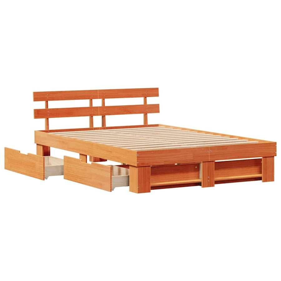 Bedframe met lade met hoofdeinde met opslag Wasbruin 160 x 200 cm Hout
