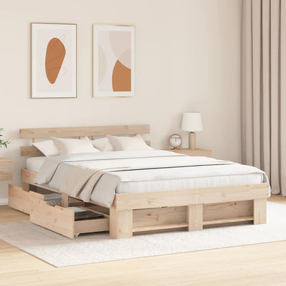 Bedframe met lade met hoofdeinde met opslag Bruin 150 x 200 cm Massief grenenhout