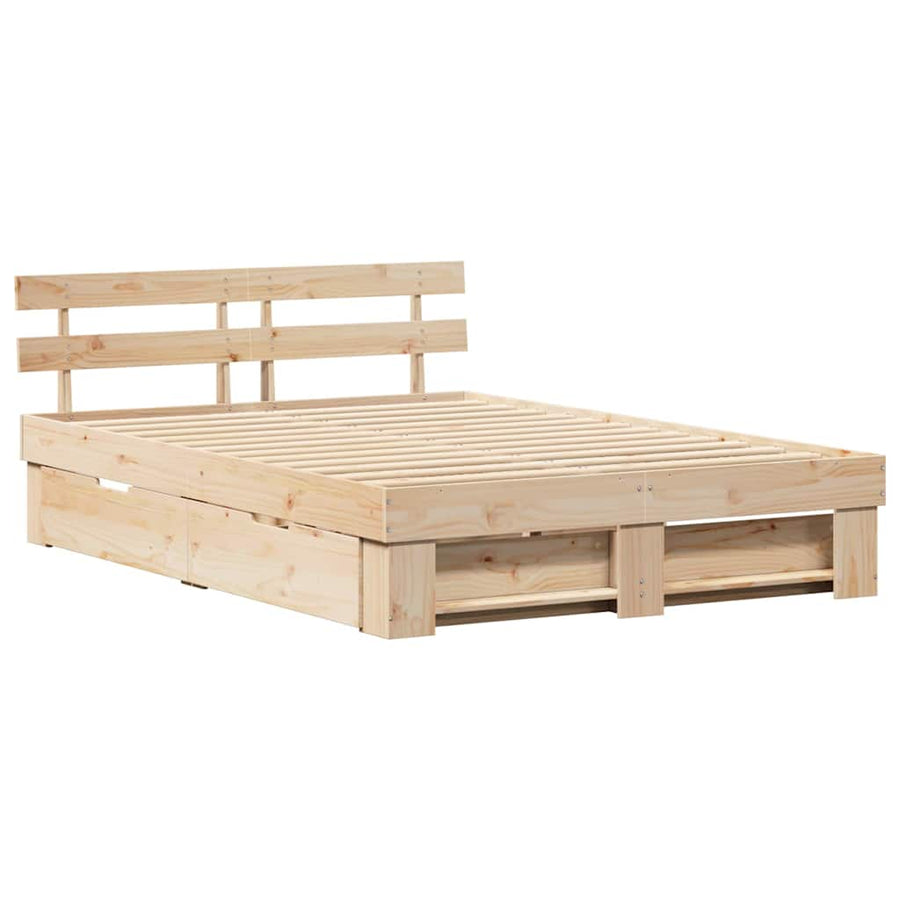 Bedframe met lade met hoofdeinde met opslag Bruin 150 x 200 cm Massief grenenhout