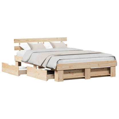 Bedframe met lade met hoofdeinde met opslag Bruin 150 x 200 cm Massief grenenhout