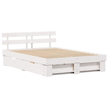 Bedframe met lade met hoofdeinde met opslag Wit 150 x 200 cm Massief grenenhout