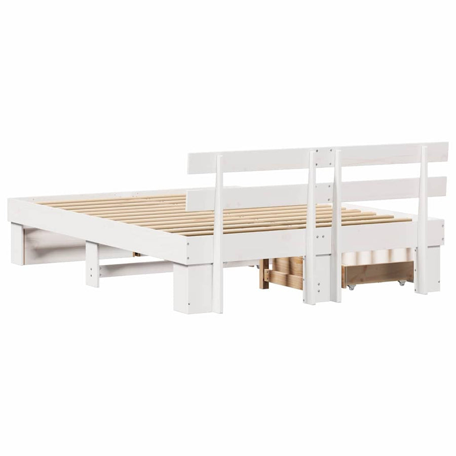 Bedframe met lade met hoofdeinde met opslag Wit 150 x 200 cm Massief grenenhout