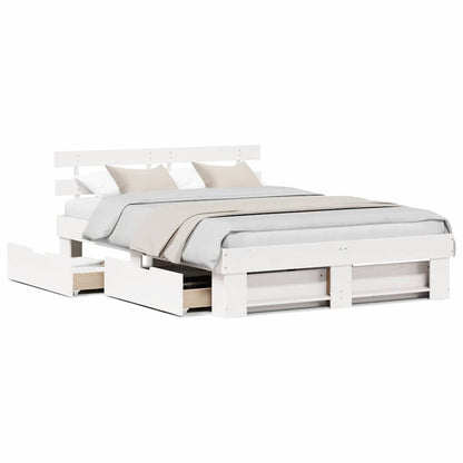 Bedframe met lade met hoofdeinde met opslag Wit 150 x 200 cm Massief grenenhout