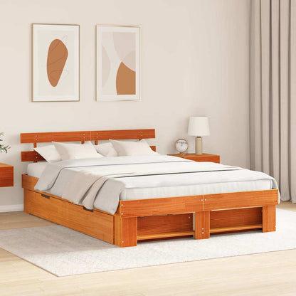 Bedframe met lade met hoofdeinde met opslag Wasbruin 150 x 200 cm Massief hout