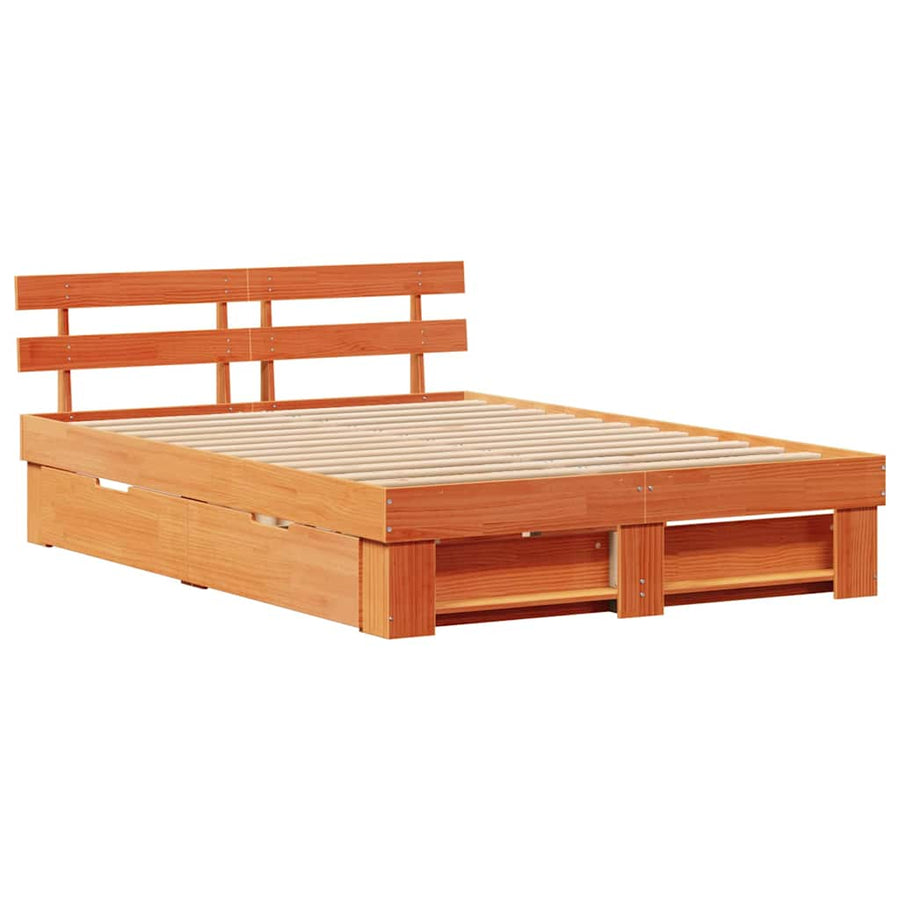 Bedframe met lade met hoofdeinde met opslag Wasbruin 150 x 200 cm Massief hout