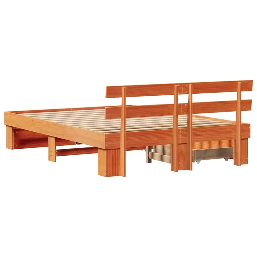 Bedframe met lade met hoofdeinde met opslag Wasbruin 150 x 200 cm Massief hout