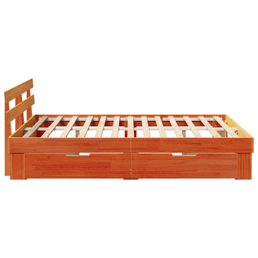 Bedframe met lade met hoofdeinde met opslag Wasbruin 150 x 200 cm Massief hout