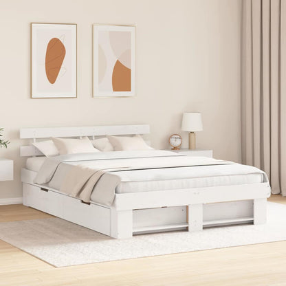 Bedframe met lade met hoofdeinde met opslag Wit 140 x 200 cm Grenenhout