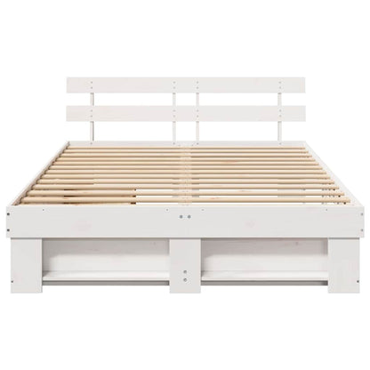 Bedframe met lade met hoofdeinde met opslag Wit 140 x 200 cm Grenenhout