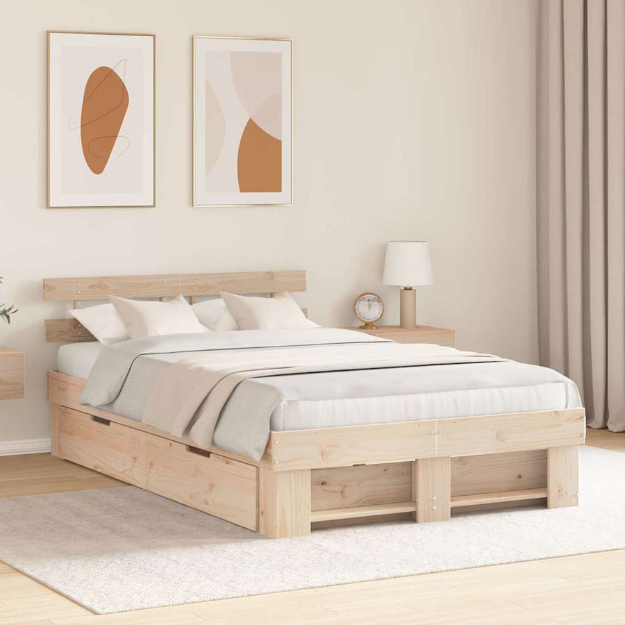 Bedframe met lade met hoofdeinde met opslag Bruin 120 x 200 cm Grenenhout