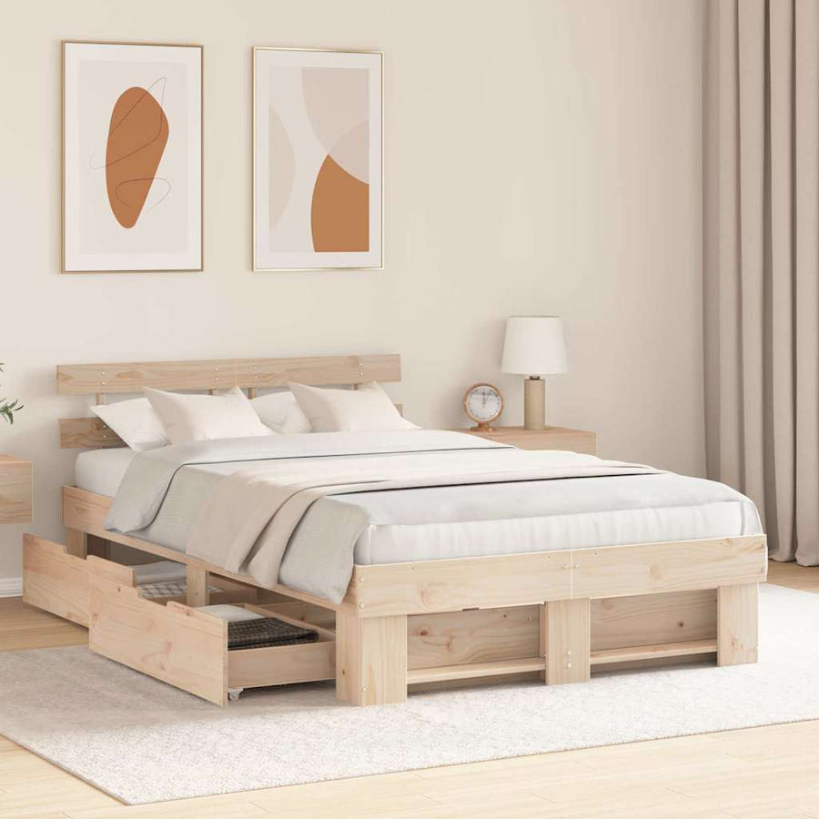 Bedframe met lade met hoofdeinde met opslag Bruin 120 x 200 cm Grenenhout