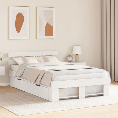 Bedframe met lade met hoofdeinde met opslag Wit 120 x 200 cm Hout