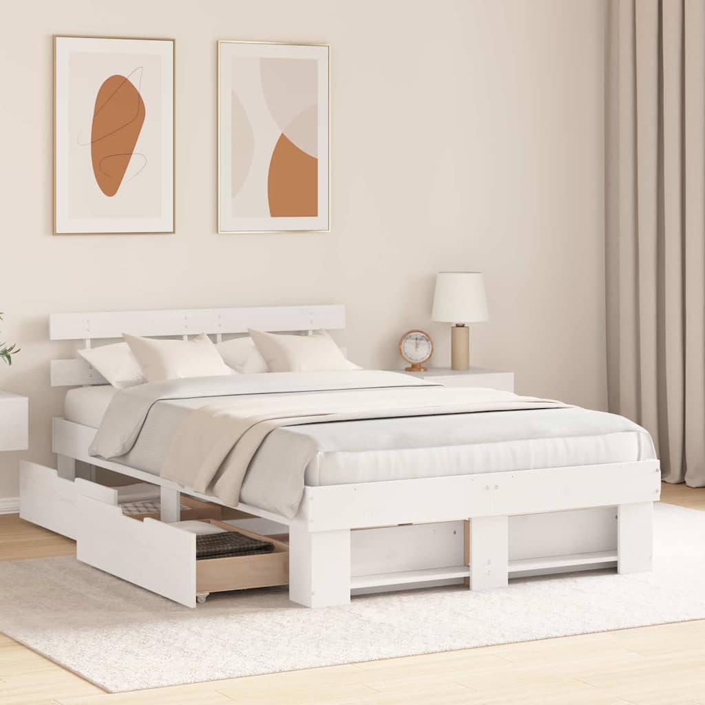 Bedframe met lade met hoofdeinde met opslag Wit 120 x 200 cm Hout