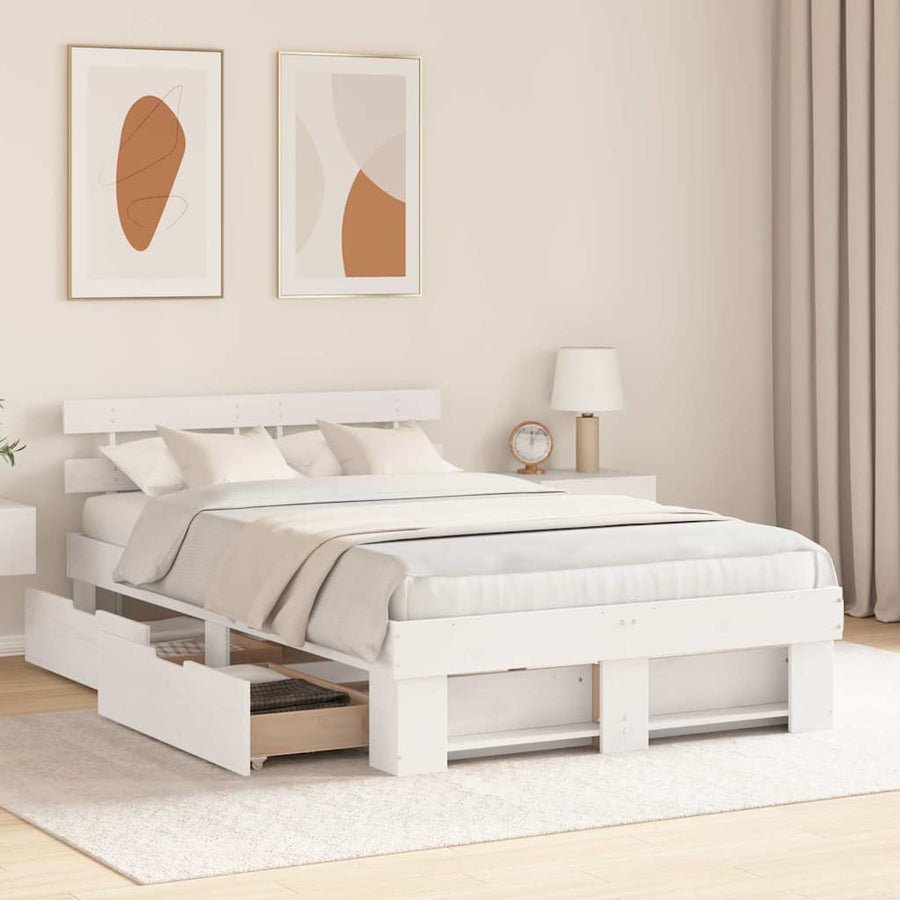 Bedframe met lade met hoofdeinde met opslag Wit 120 x 200 cm Hout