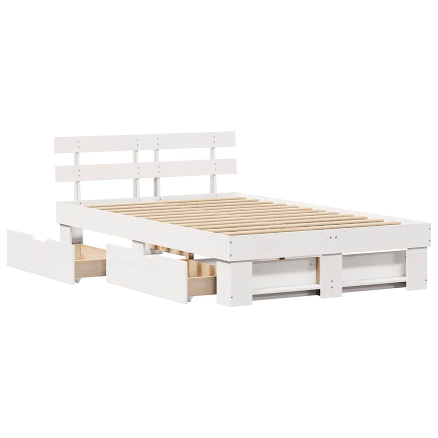 Bedframe met lade met hoofdeinde met opslag Wit 120 x 200 cm Hout