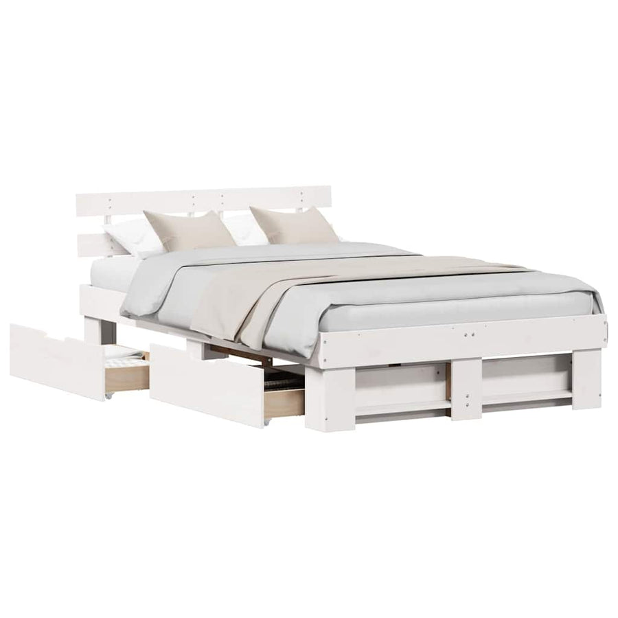 Bedframe met lade met hoofdeinde met opslag Wit 120 x 200 cm Hout