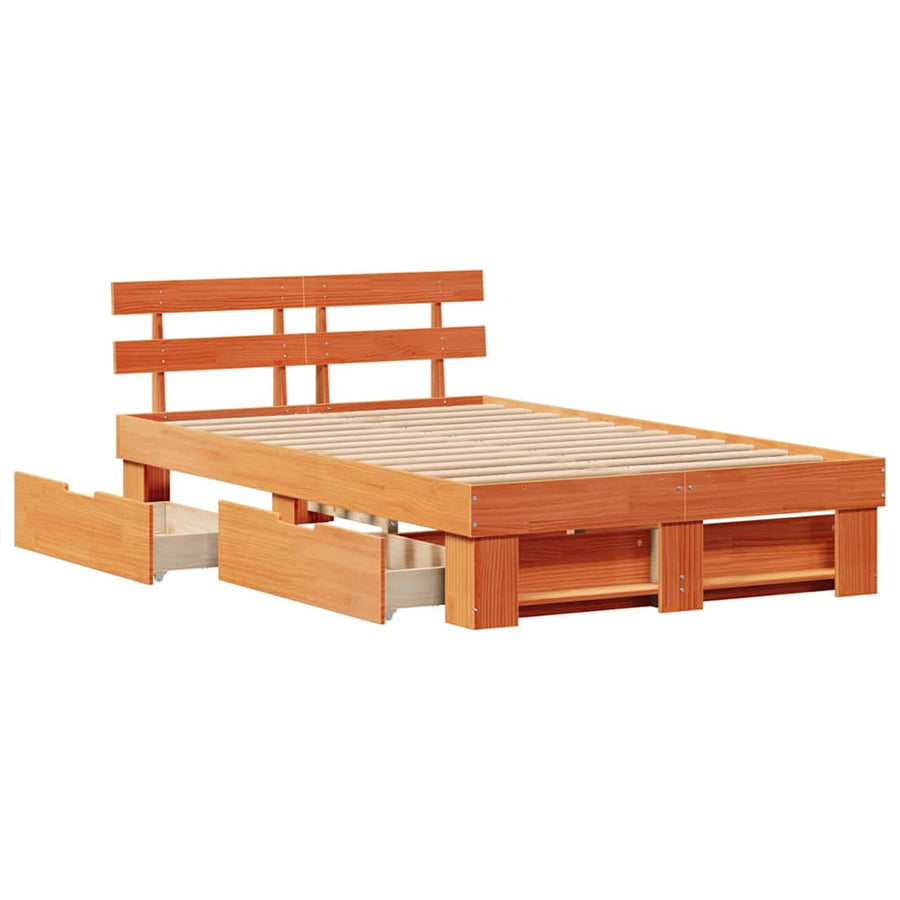 Bedframe met lade met hoofdeinde met opslag Wasbruin 120 x 200 cm Massief hout