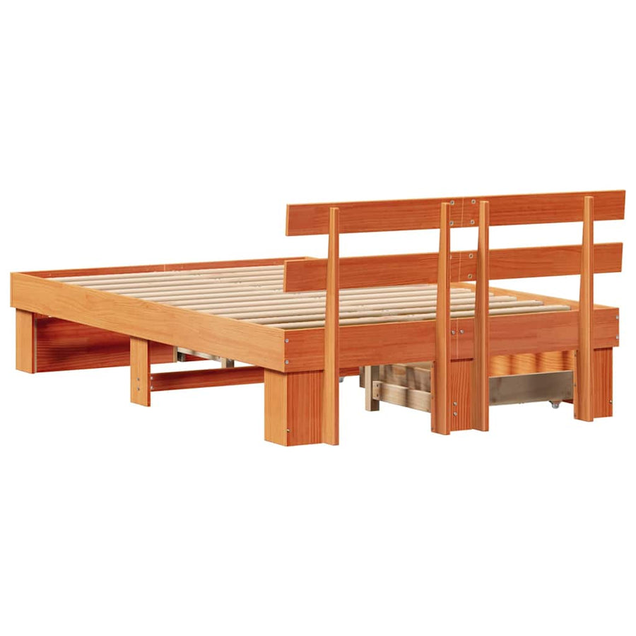Bedframe met lade met hoofdeinde met opslag Wasbruin 120 x 200 cm Massief hout