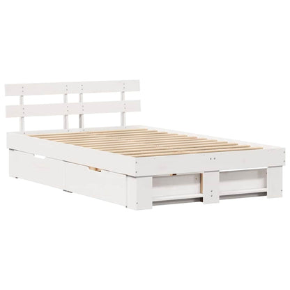 Bedframe met lade met hoofdeinde met opslag Wit 140 x 190 cm Massief grenenhout
