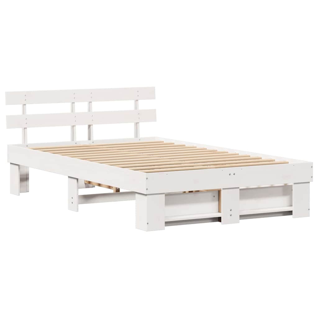 Bedframe met lade met hoofdeinde met opslag Wit 140 x 190 cm Massief grenenhout