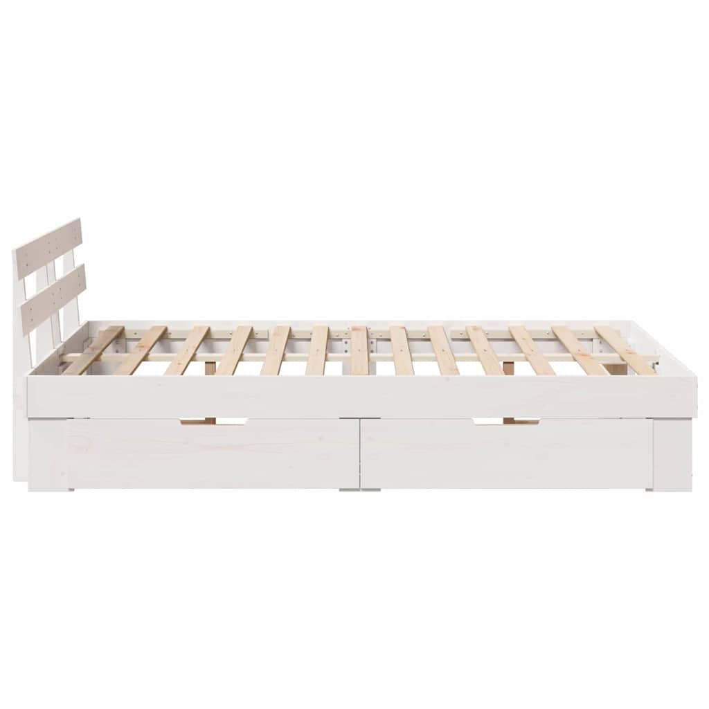 Bedframe met lade met hoofdeinde met opslag Wit 140 x 190 cm Massief grenenhout