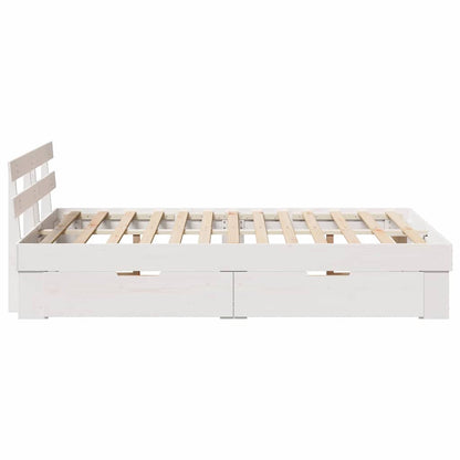Bedframe met lade met hoofdeinde met opslag Wit 140 x 190 cm Massief grenenhout