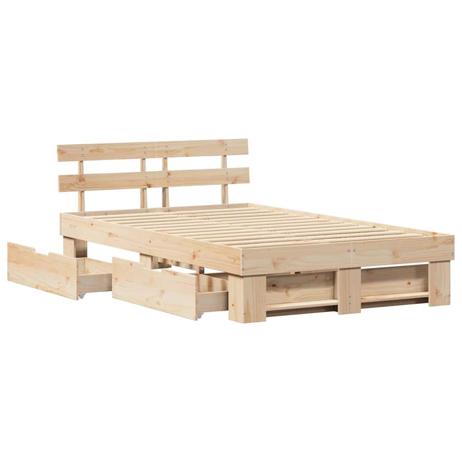 Bedframe met lade met hoofdeinde met opslag Bruin 120 x 190 cm Massief grenenhout