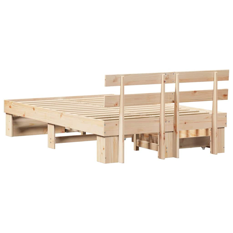 Bedframe met lade met hoofdeinde met opslag Bruin 120 x 190 cm Massief grenenhout