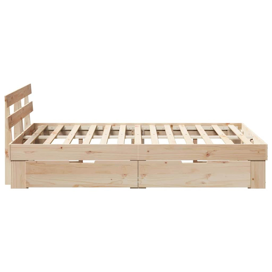 Bedframe met lade met hoofdeinde met opslag Bruin 120 x 190 cm Massief grenenhout