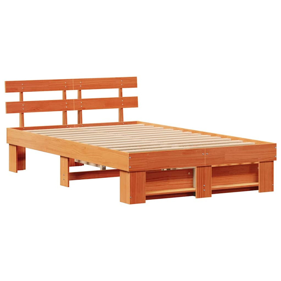 Bedframe met lade met hoofdeinde met opslag Wasbruin 120 x 190 cm Massief hout