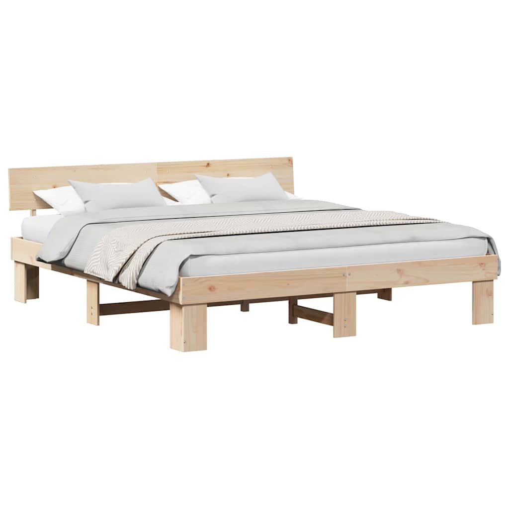 Bedframe met hoofdeinde Bruin 200 x 200 cm Massief grenenhout