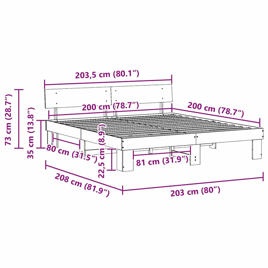 Bedframe Wasbruin 200 x 200 cm Massief grenenhout