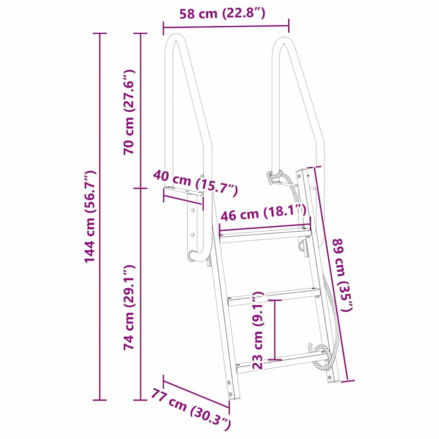 Dock ladder Anders Zilver 58 x 77 x 144 cm Aluminium