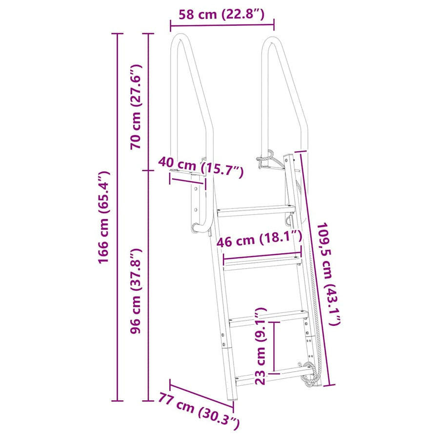 Dock ladder Anders Zilver 58 x 77 x 166 cm Aluminium