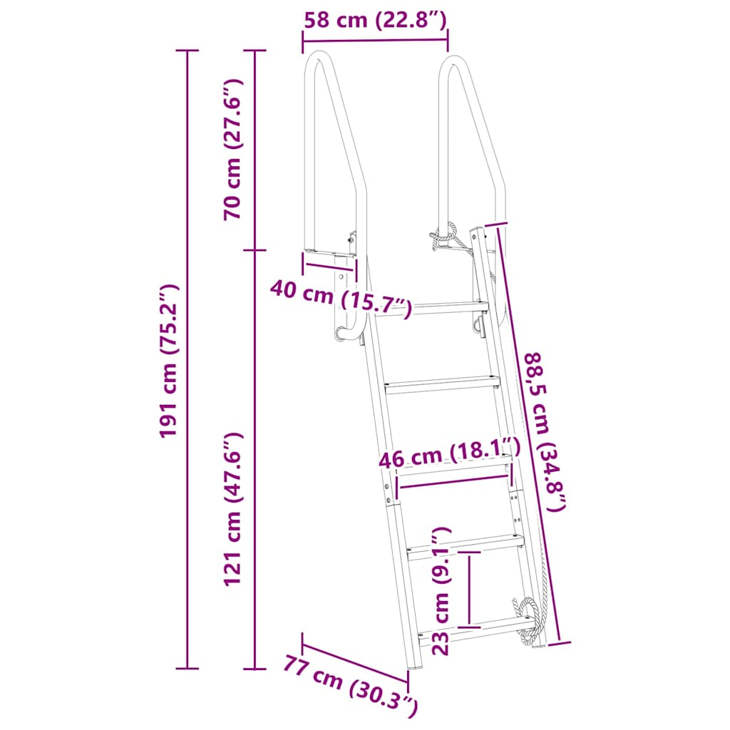 Dock ladder Anders Zilver 58 x 77 x 191 cm Aluminium