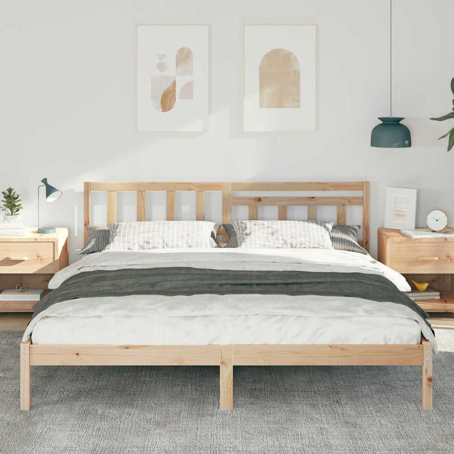 Bedframe met hoofdeinde Bruin 200 x 200 cm Massief grenenhout